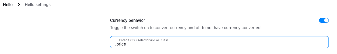 Paramètres de conversion de devise Hello