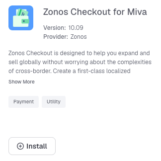 Liste du module Zonos Checkout dans l'administration Miva