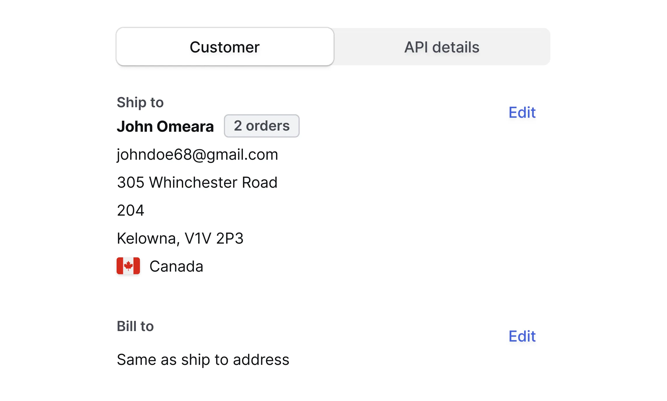 Voir les détails du client et la réponse API