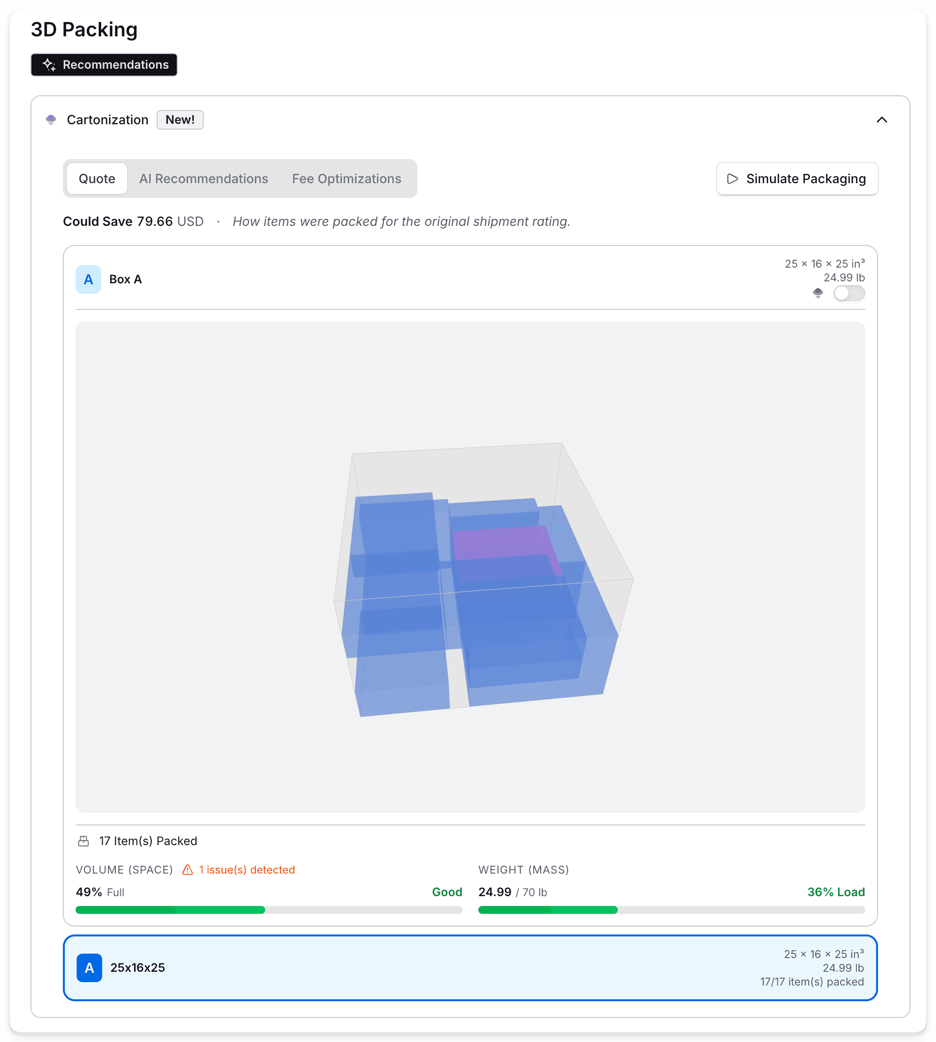 Exemple de cartonisation 3D de commande