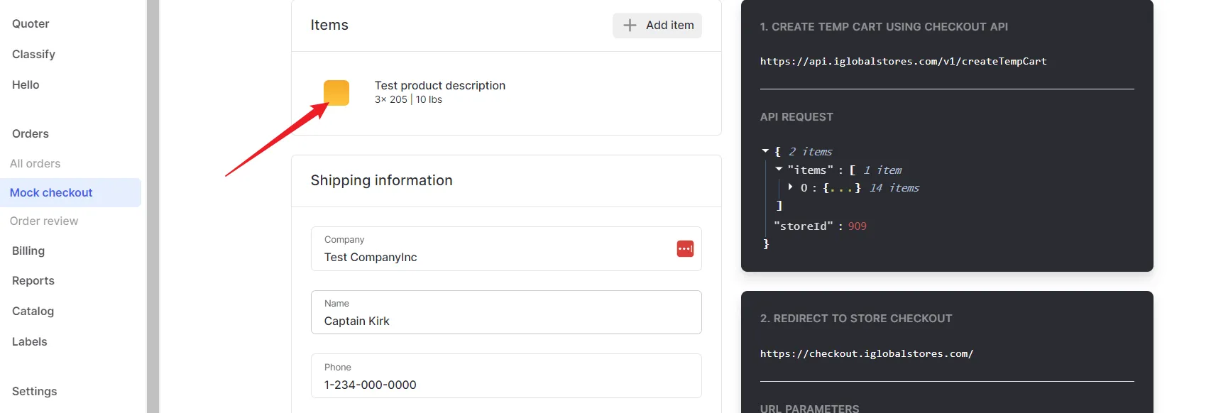 Tester le mock checkout d'expédition