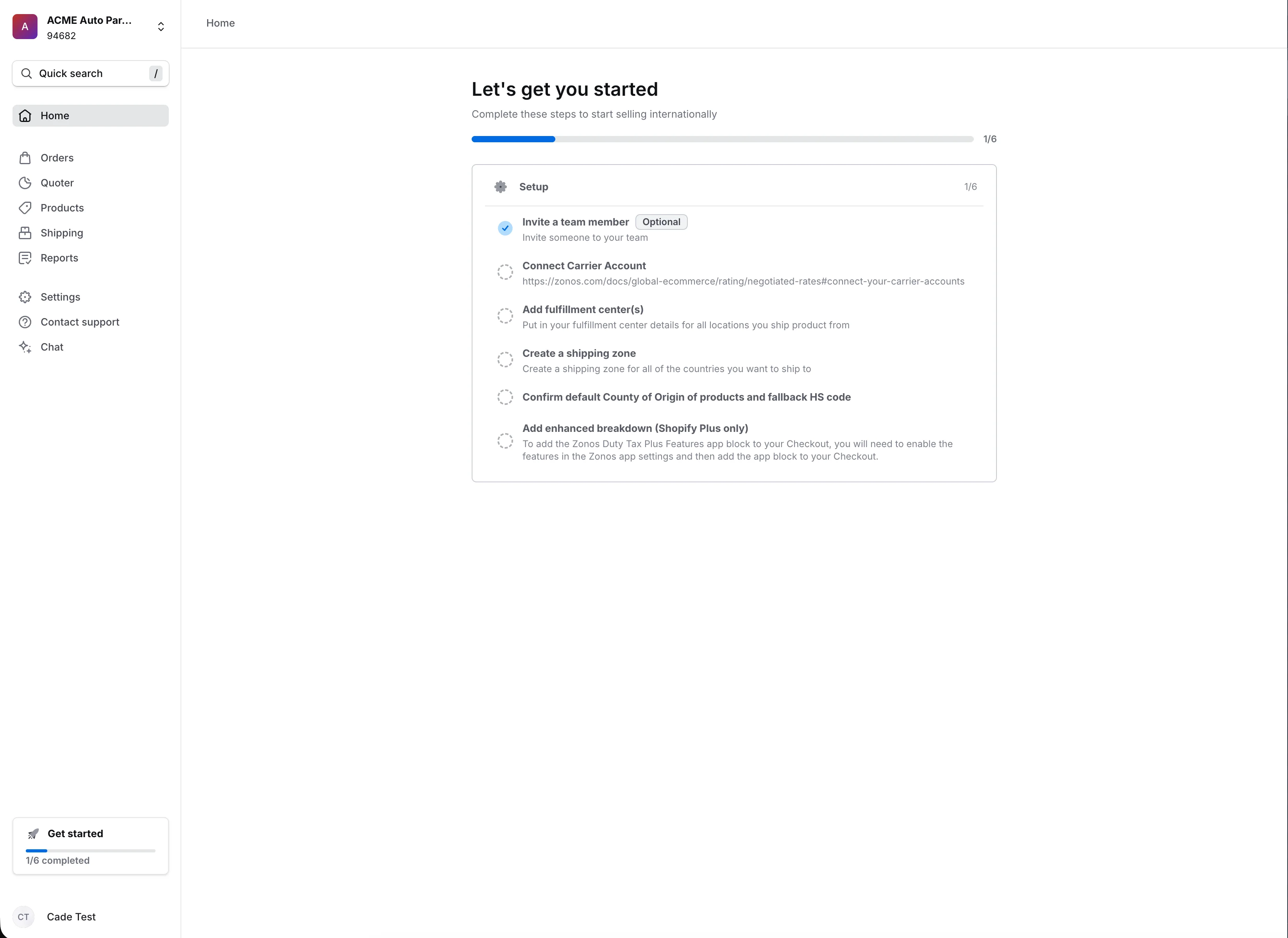 Checklist d'activation sur la page d'accueil du Dashboard avec barre de progression