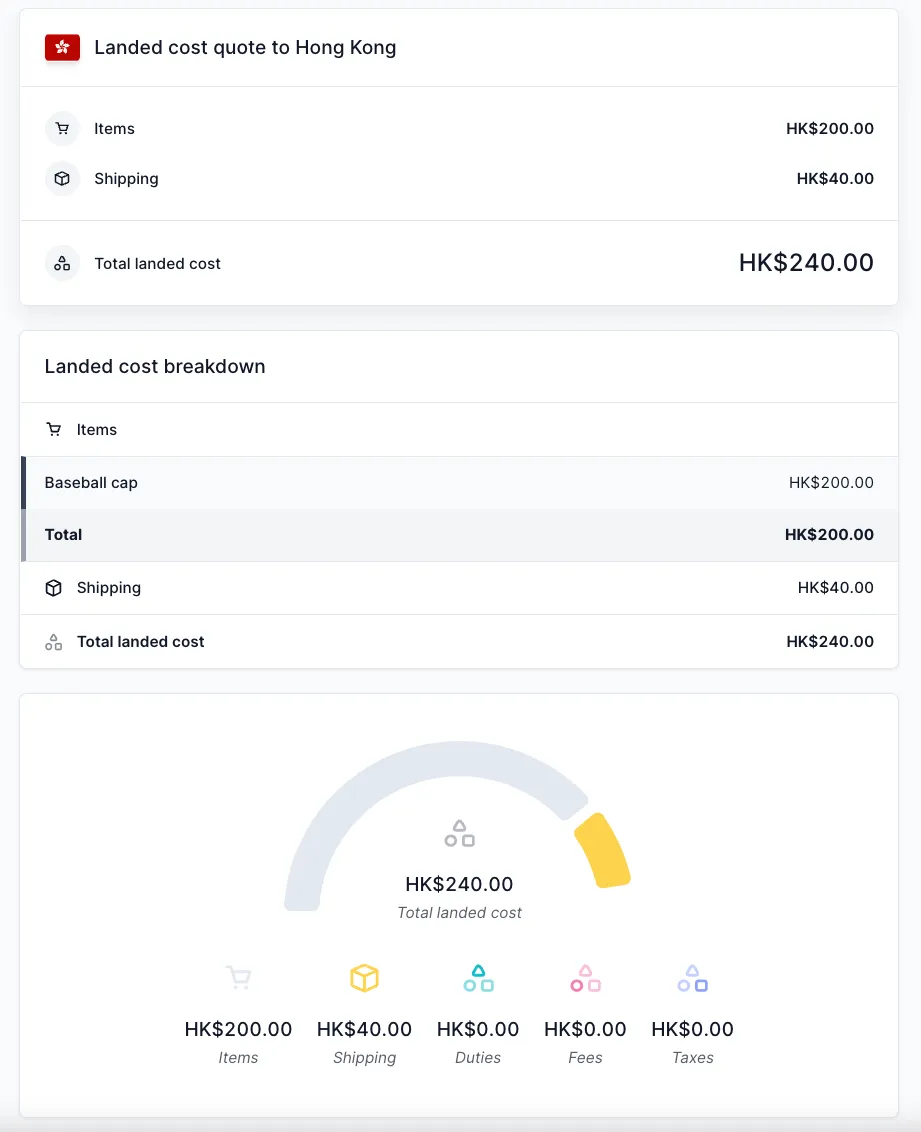 Hong Kong landed cost devis