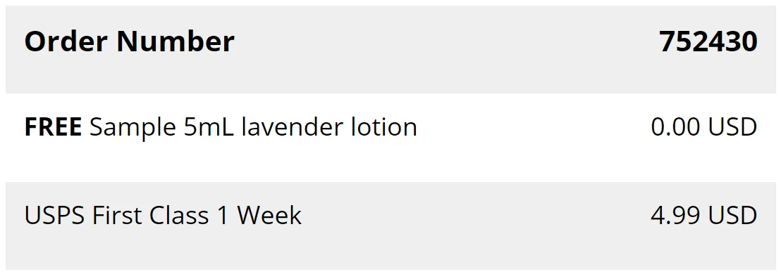 Exemple d'un échantillon gratuit sur une commande.