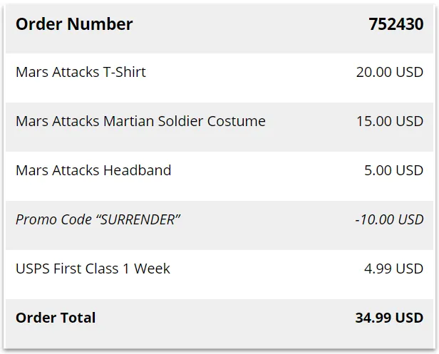 Informations sur la commande à
checkout.